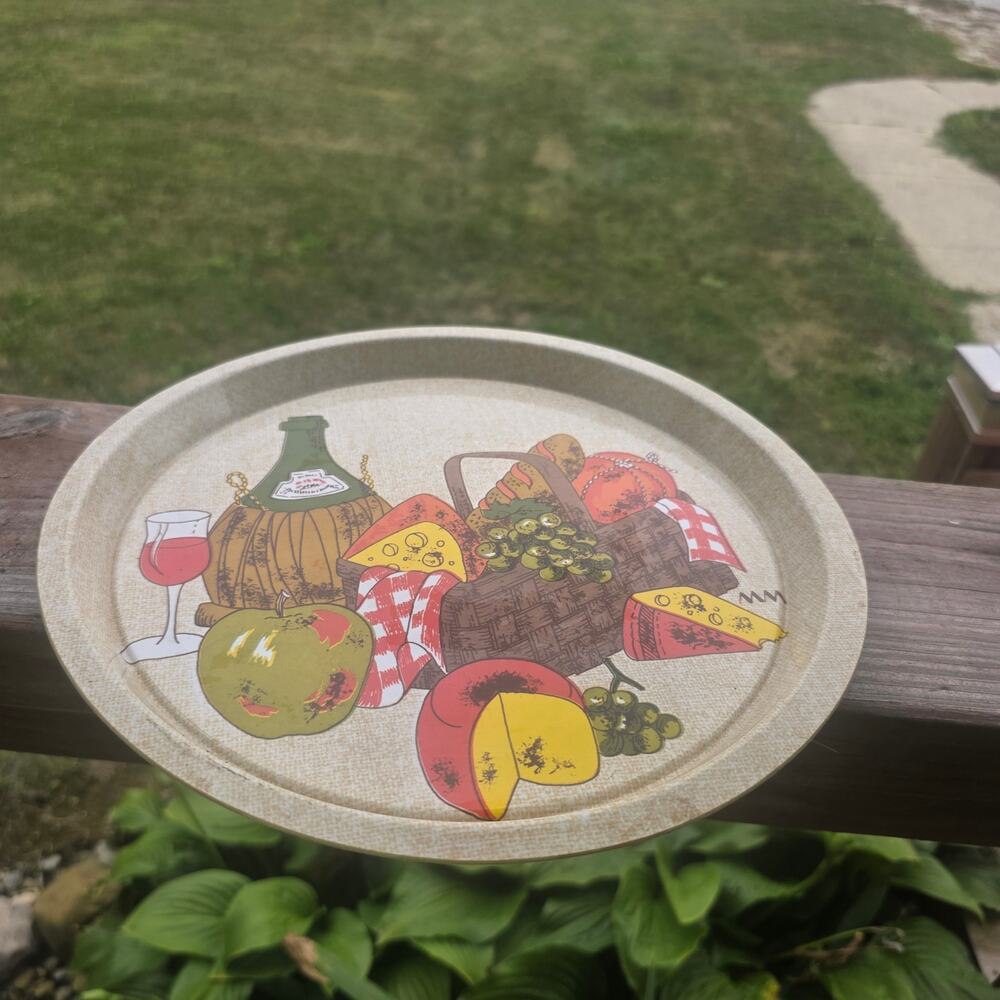 Vintage 1970s Wine Cheese Serving Tray 11" Retro Picnic Plastic Platter